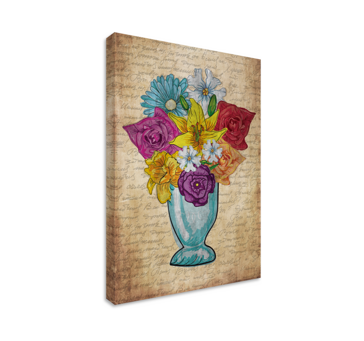 Blomst lerretsbilde vase med blomster - Tenstickers