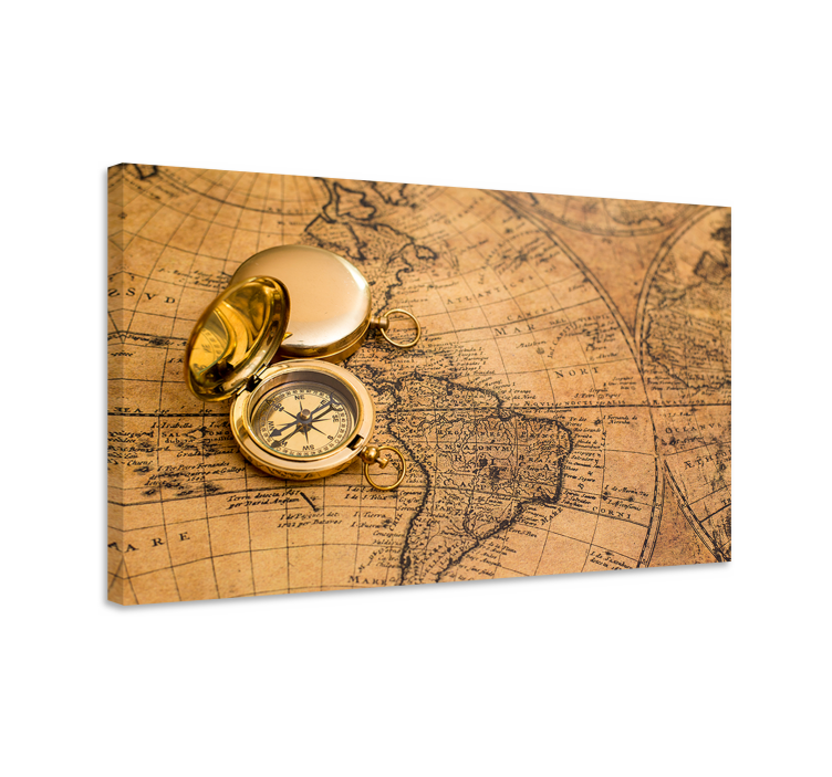 Lerretsbilde verdenskart antikk kompass og kart - Tenstickers