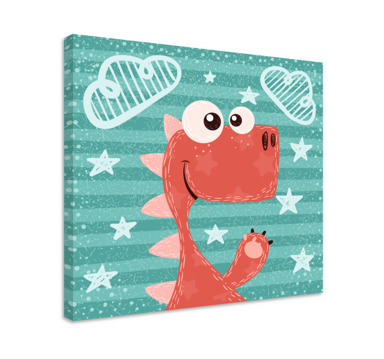 Glad tegneserie dinosaure for barn lerretstrykk - Tenstickers