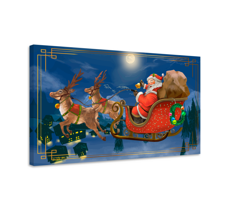 3d lerretsbilder med santas glade slede - Tenstickers