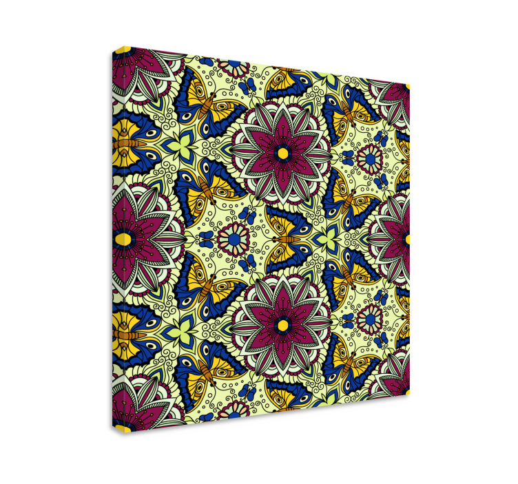 Blomst lerretsbilde med blomster og sommerfugl mønster - Tenstickers