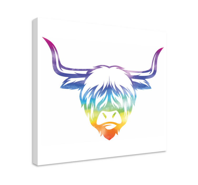 Rainbow highland cow animal canvas print - Tenstickers