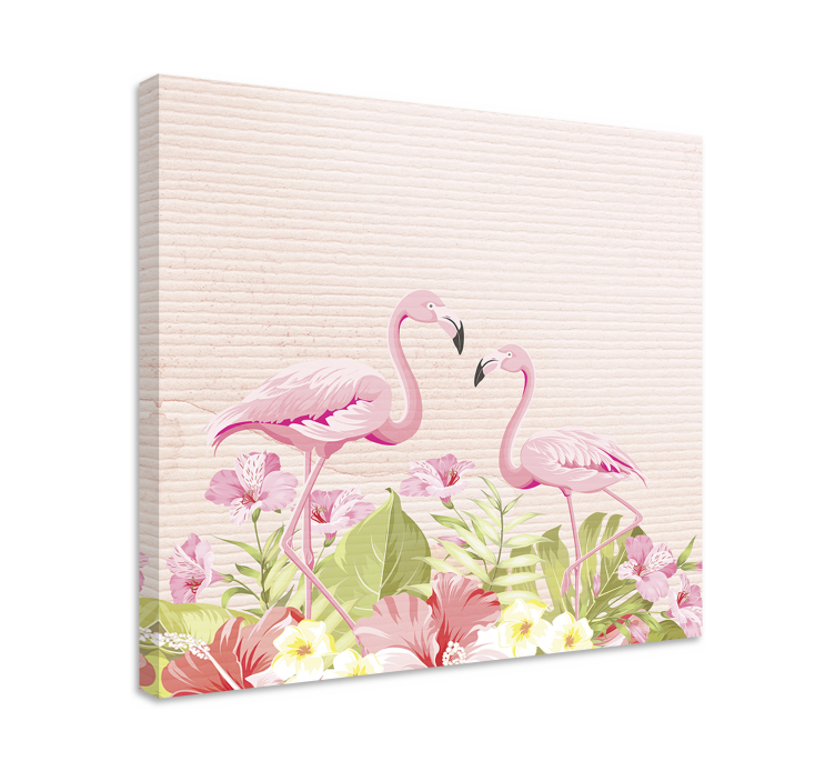 Blomst lerretsbilde flamingoer blant blomster - Tenstickers