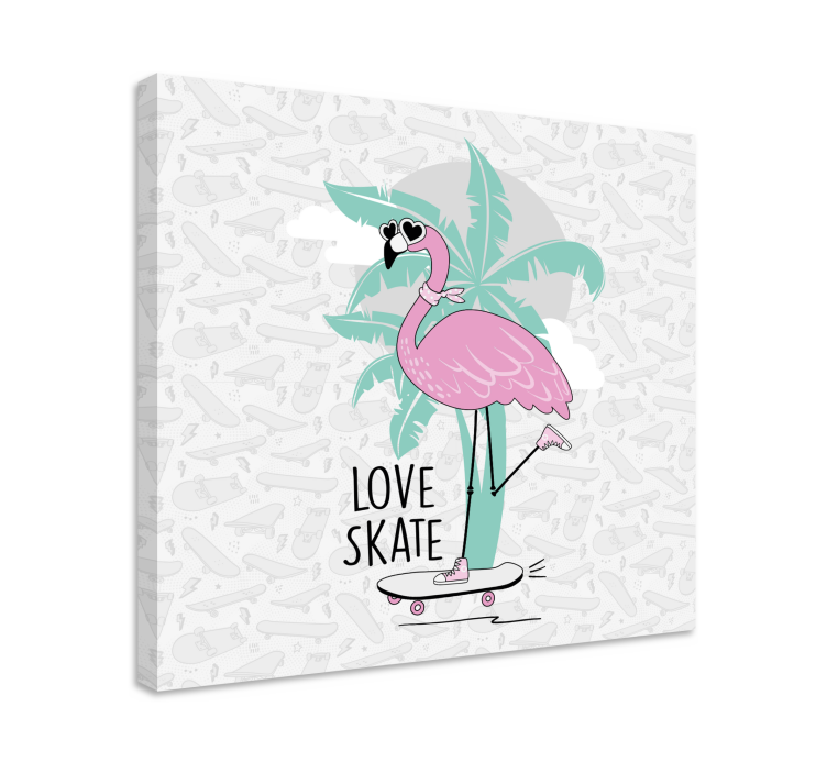 Dyr lerretsbilde flamingo skateboarder - Tenstickers
