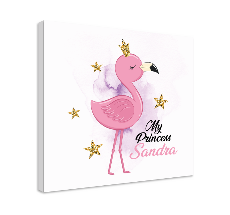 Søt flamingo prinsesse med navn lerretsbilde tilpasset - Tenstickers