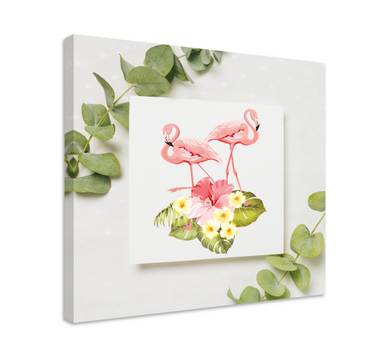 Flamingoer og hibiskus blomst lerretsbilde - Tenstickers