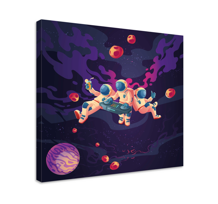 Videospill lerretstrykk astronauter spiller sammen - Tenstickers