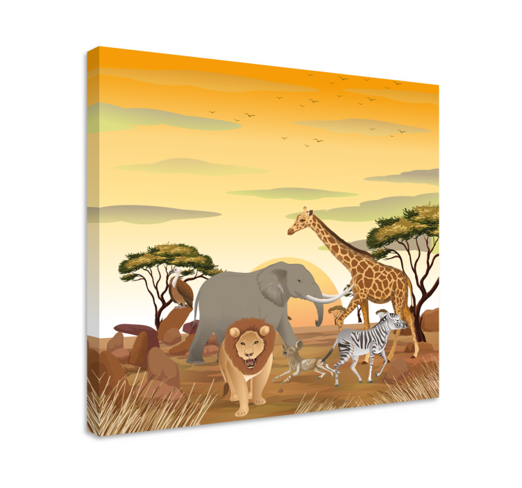 Elefant lerretsbilde savanne dyreliv scene - Tenstickers