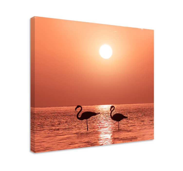 Fugle lerretsbilde flamingoer ved solnedgang - Tenstickers