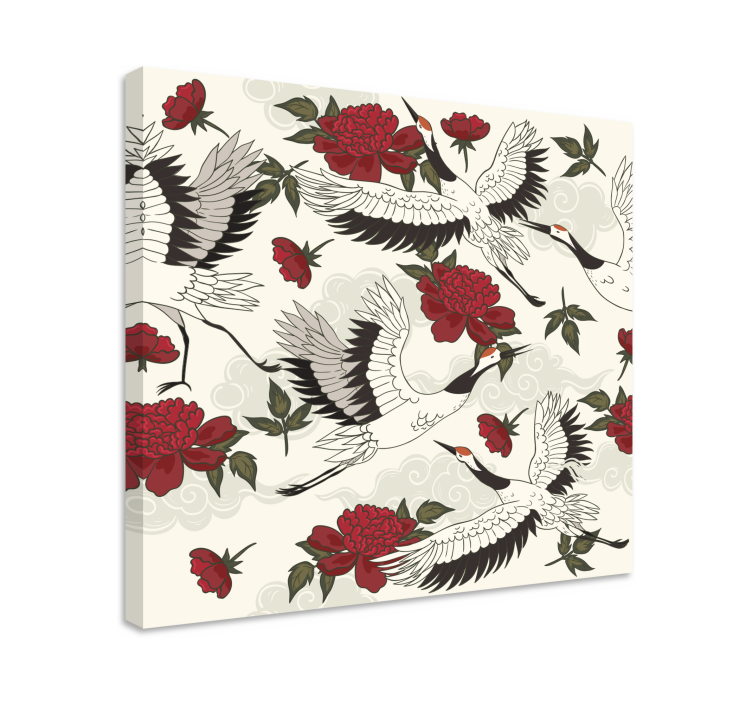 Lerretsbilde mandala traner og blomster - Tenstickers