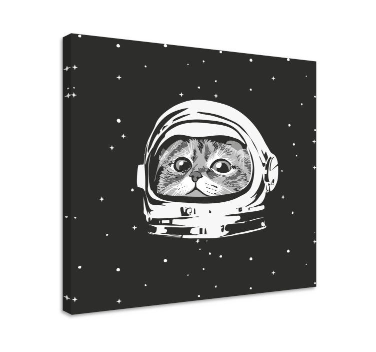 Svart og hvit astronaut katte lerretsbilde - Tenstickers