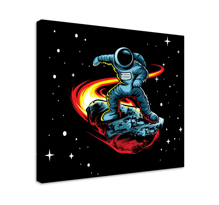 Astronaut surfing asteroid videospill lerretstrykk - Tenstickers