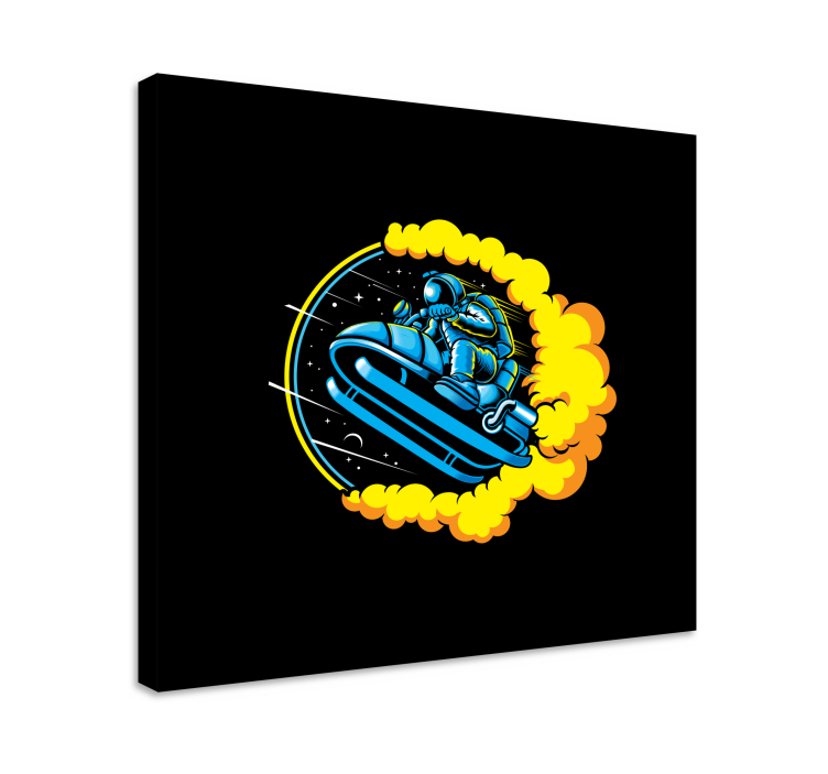 Astronaut som hopper med snøscooter lerretsbilde soverom - Tenstickers