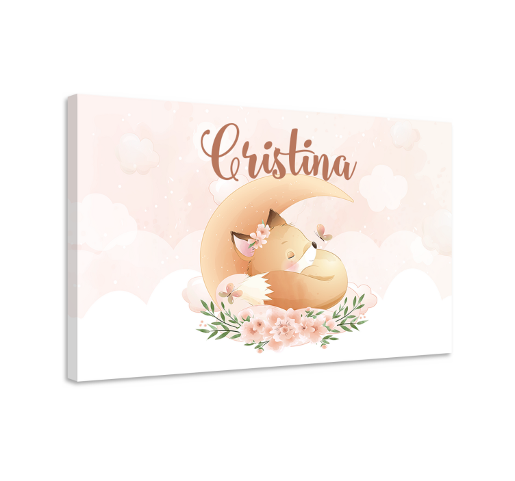 Søt rev for jente med navn lerretsbilde tilpasset - Tenstickers