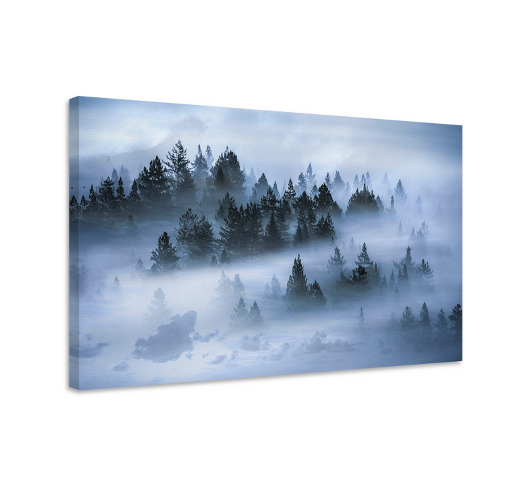 Misty pine forest landskaps lerretsbilde - Tenstickers