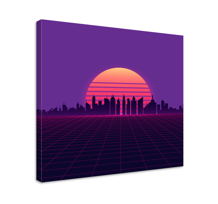 Vaporwave solnedgang 80-tallsstil lerretsbilde vintage - Tenstickers