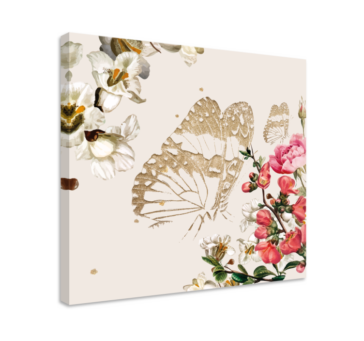 Lerretsbilde sommerfugl gyldne blomster - Tenstickers