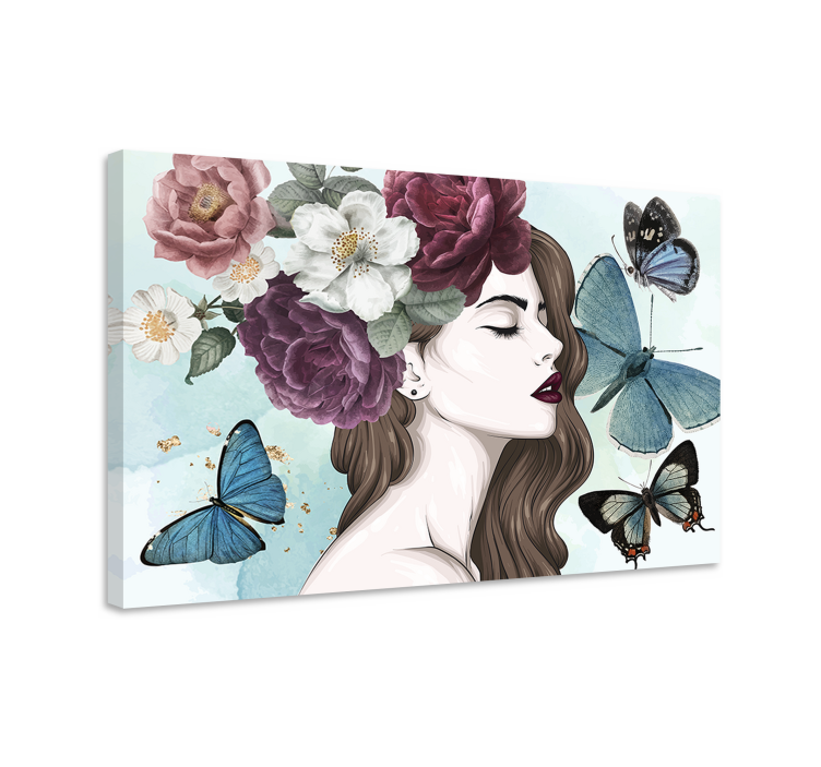 Glamour stil kvinner blomster lerretsbilde kunst - Tenstickers