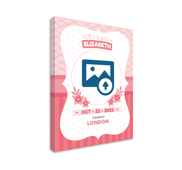 Personlig rosa kunngjøring baby lerretsbilde - Tenstickers