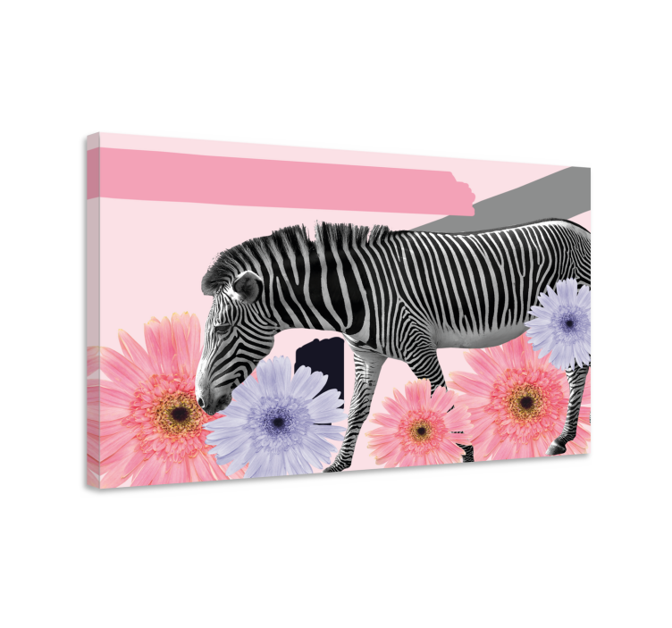 Dyr lerretsbilde zebra blant blomster - Tenstickers