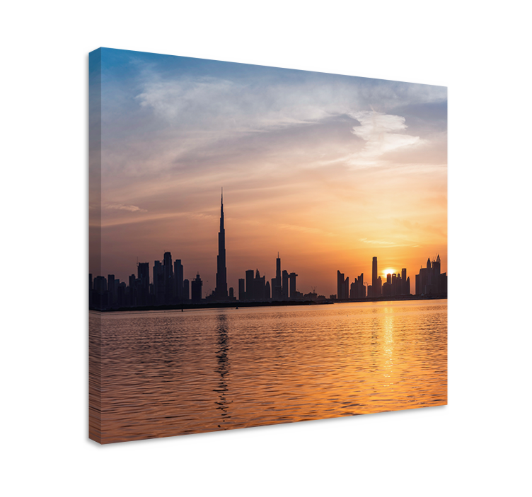 Dubai skyline solnedgang byer lerretsbilde - Tenstickers