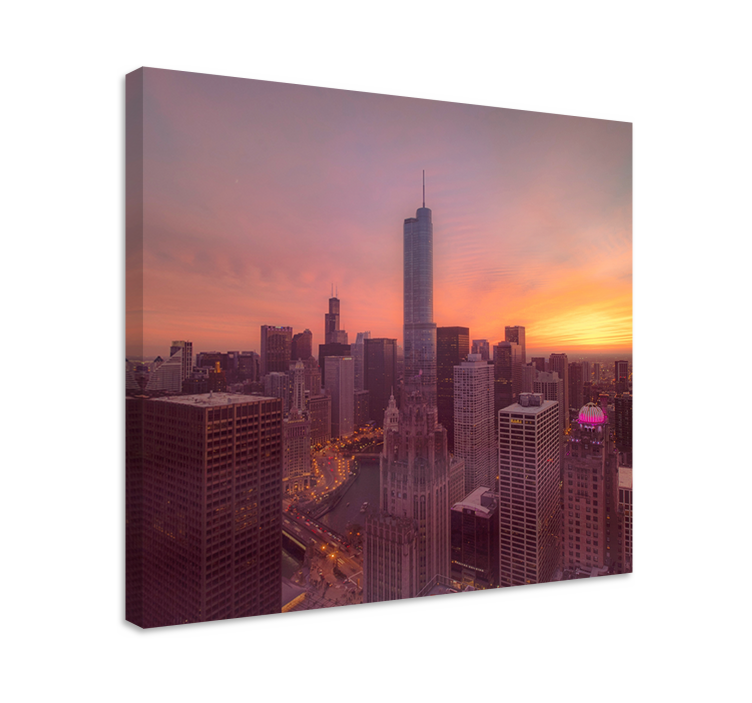Chicago skyline solnedgang byer lerretsbilde - Tenstickers