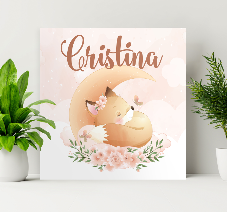 Søt rev for jente med navn lerretsbilde tilpasset - Tenstickers