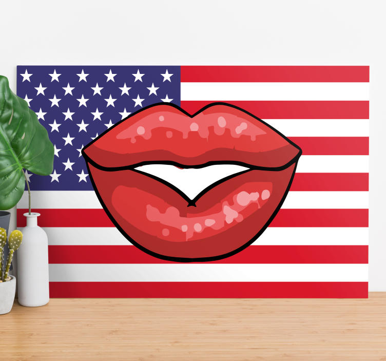 Amerikansk flagg og lepper pop art lerretsbilde moderne - Tenstickers