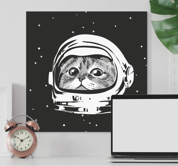 Svart og hvit astronaut katte lerretsbilde - Tenstickers