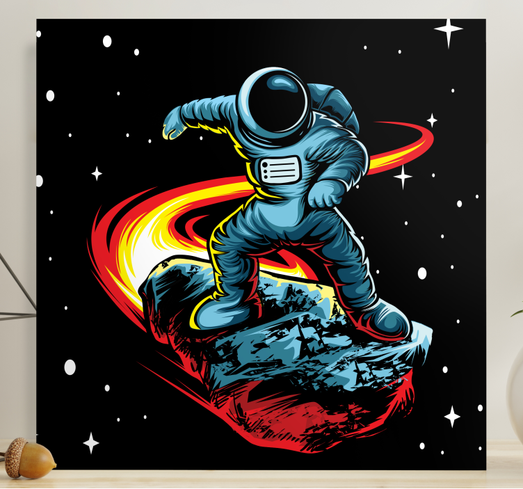 Astronaut surfing asteroid videospill lerretstrykk - Tenstickers