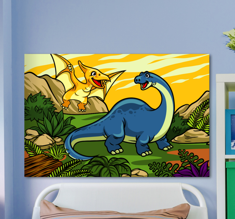 Barn dinosaur med landskap lerret kunst - Tenstickers