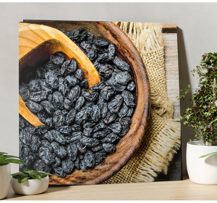 Blå druer og gylden serviett lerretsbilde frukt stillbilder - Tenstickers