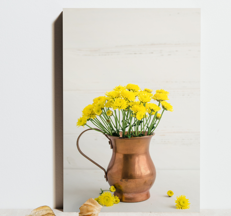 Blomst lerretsbilde gyldent blomsterarrangement - Tenstickers
