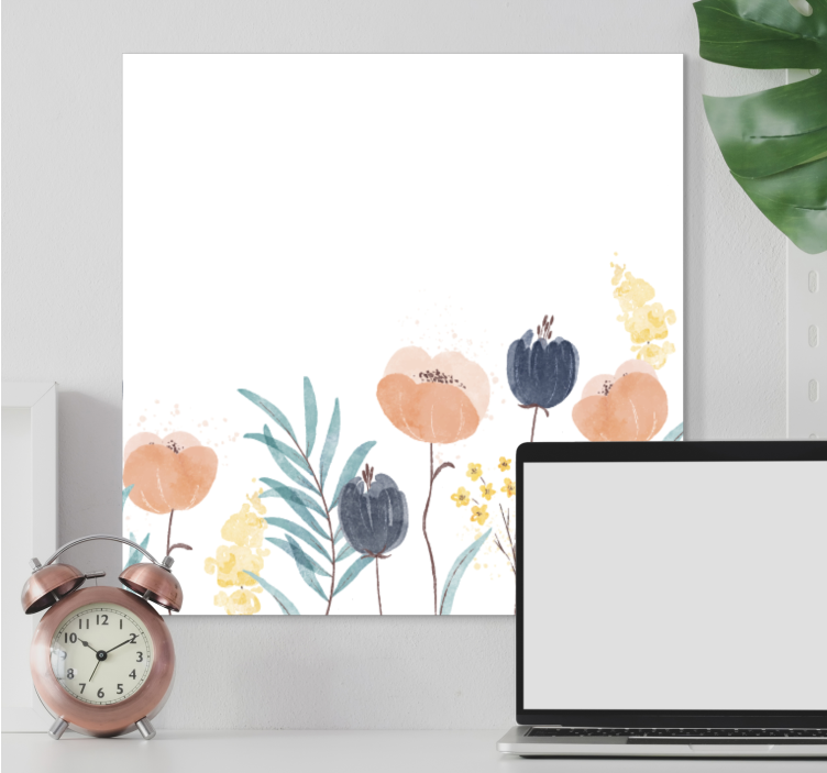 Blomst lerretsbilde med blomsterknopper arrangement - Tenstickers