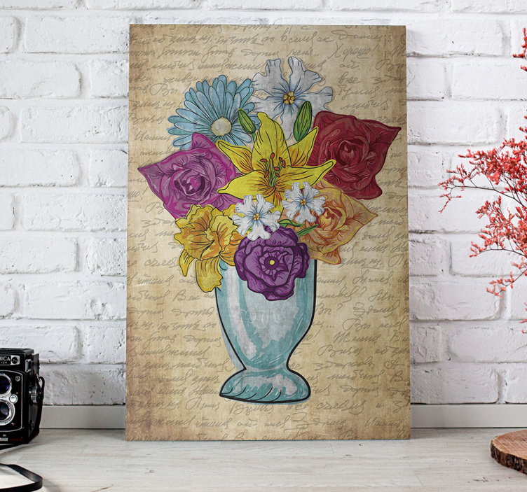 Blomst lerretsbilde vase med blomster - Tenstickers