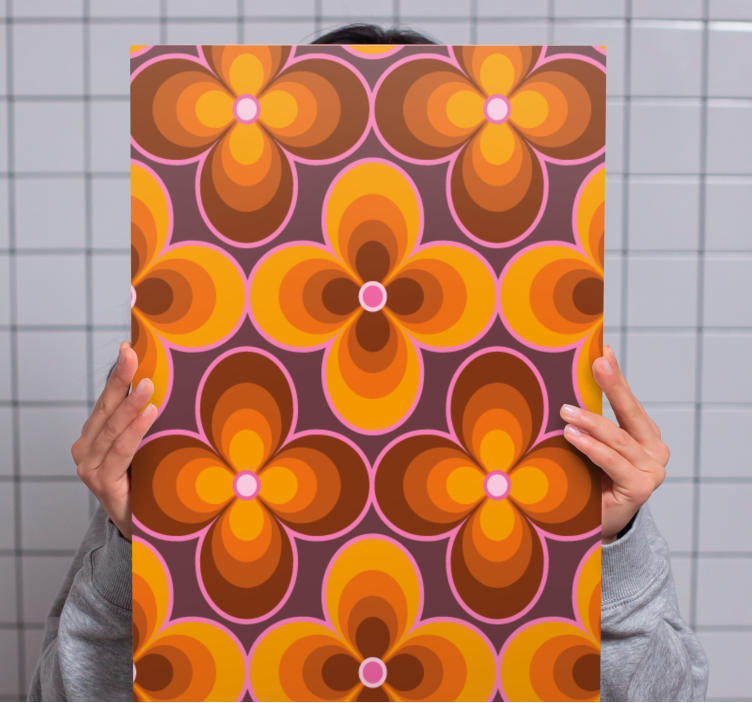 Blomst retro groovy mønster lerretsbilde vintage - Tenstickers