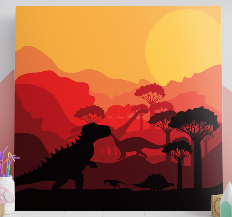 Dinosaurer jura landskap lerretstrykk - Tenstickers