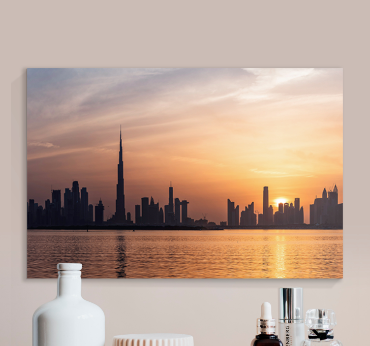 Dubai skyline solnedgang byer lerretsbilde - Tenstickers