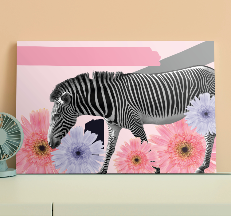 Dyr lerretsbilde zebra blant blomster - Tenstickers