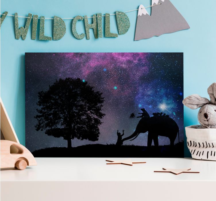 Elefant lerretsbilde barn og elefant interaksjon - Tenstickers