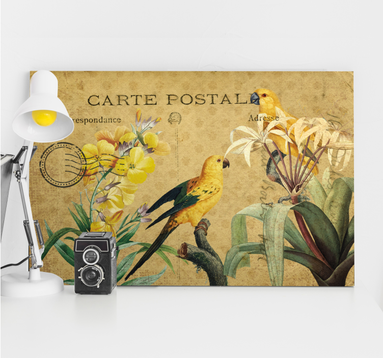 Elegante lerretsbilde med vintage fuglepostkort - Tenstickers