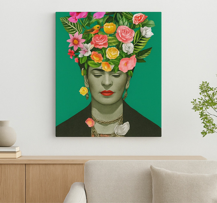 Frida kahlo fargerike blomster kunst lerretsbilde - Tenstickers