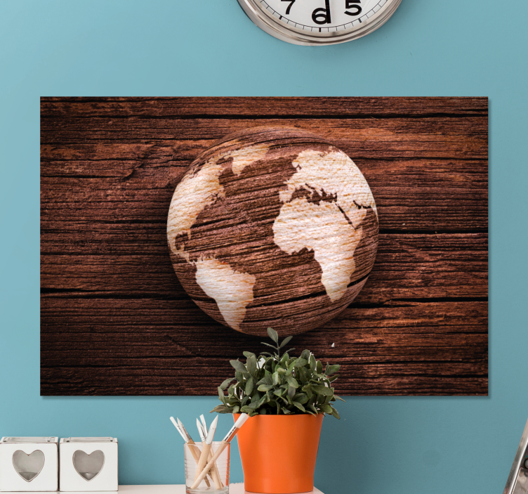 Geografisk verdenskart av tre lerretsbilde 3d - Tenstickers