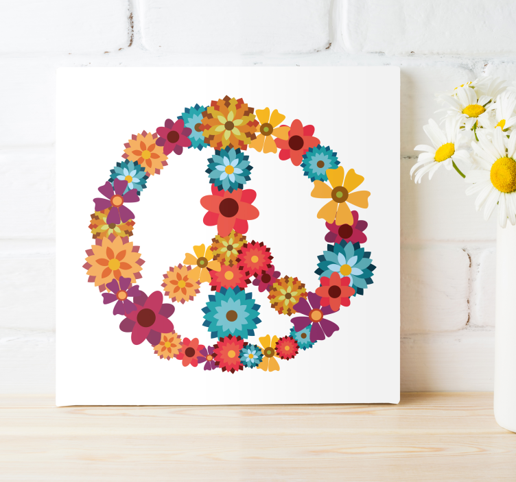 Hippie symbol blomste lerretsbilde - Tenstickers