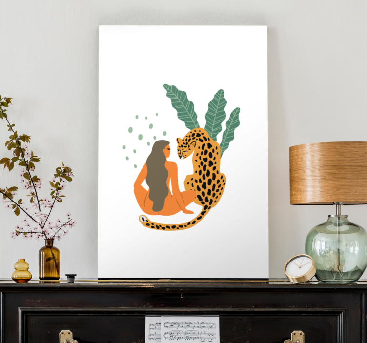 Kvinne og leopard omfavnelse lerretsbilde personer - Tenstickers