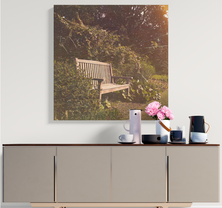 Landskaps lerretsbilde rolig hagebenk - Tenstickers