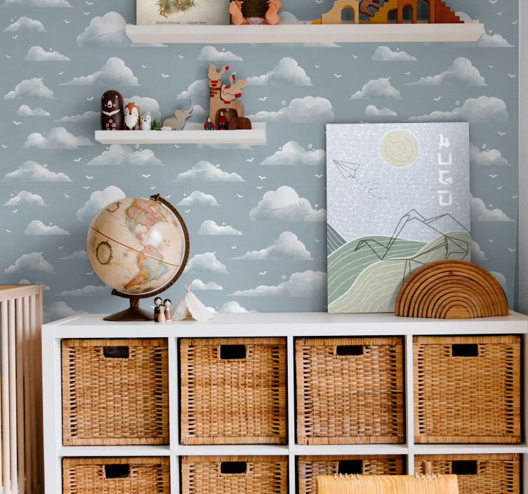 Blå skyer og fugler Lerretstrykk for barn - Tenstickers