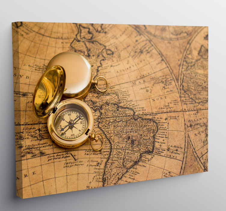 Lerretsbilde verdenskart antikk kompass og kart - Tenstickers