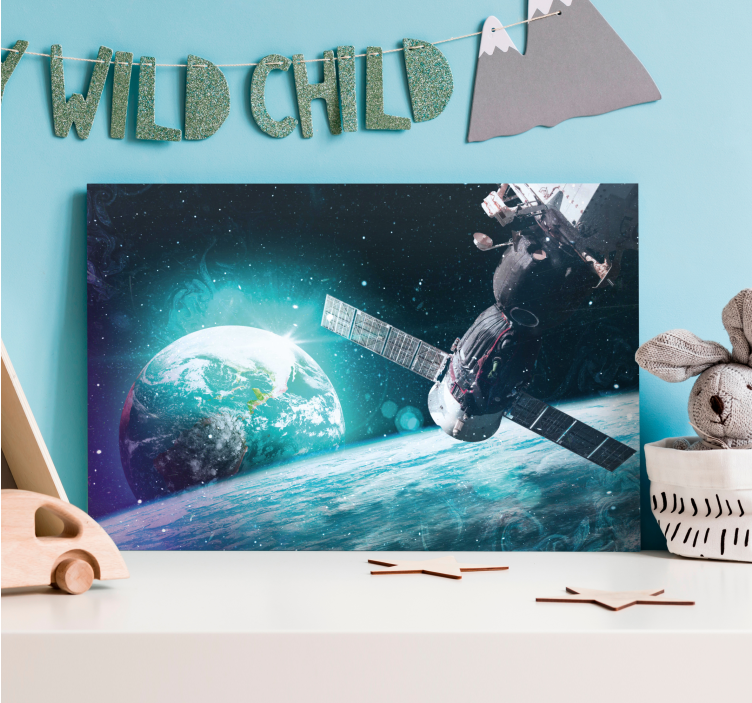 Lerretsbilde verdenskart romutforskning scene - Tenstickers