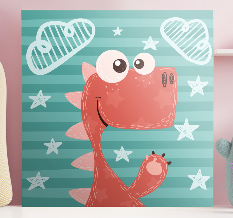 Glad tegneserie dinosaure for barn lerretstrykk - Tenstickers